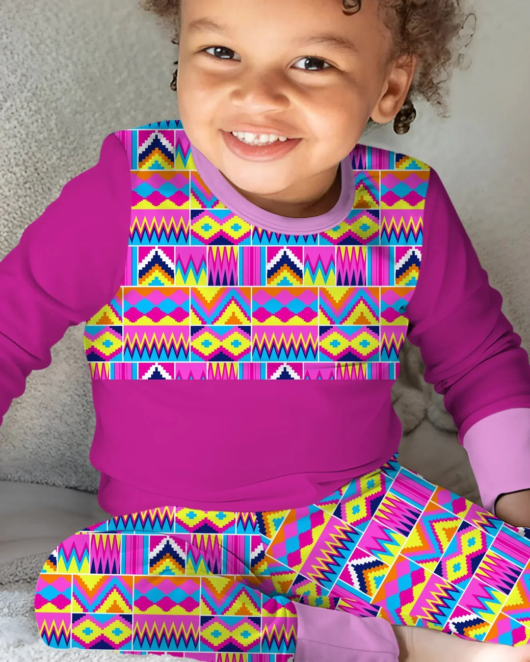 Kente Vibes Family Matching Bamboo Two Piece Long Sleeve Pajama Set