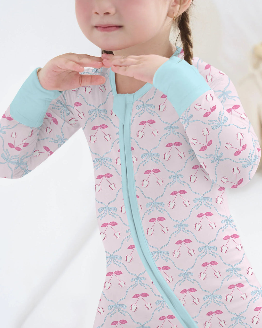 Cherry Baseball Softball Mom and Girl Matching Bamboo Convertible Zippy