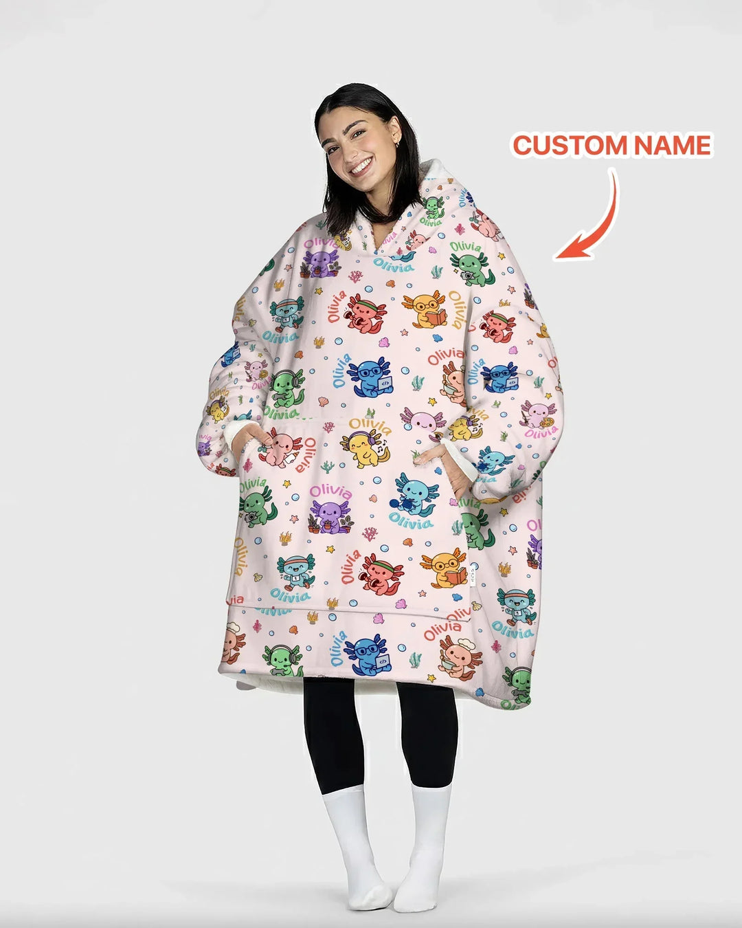 Custom Name Cute Hobby Axolotl Blanket Hoodie