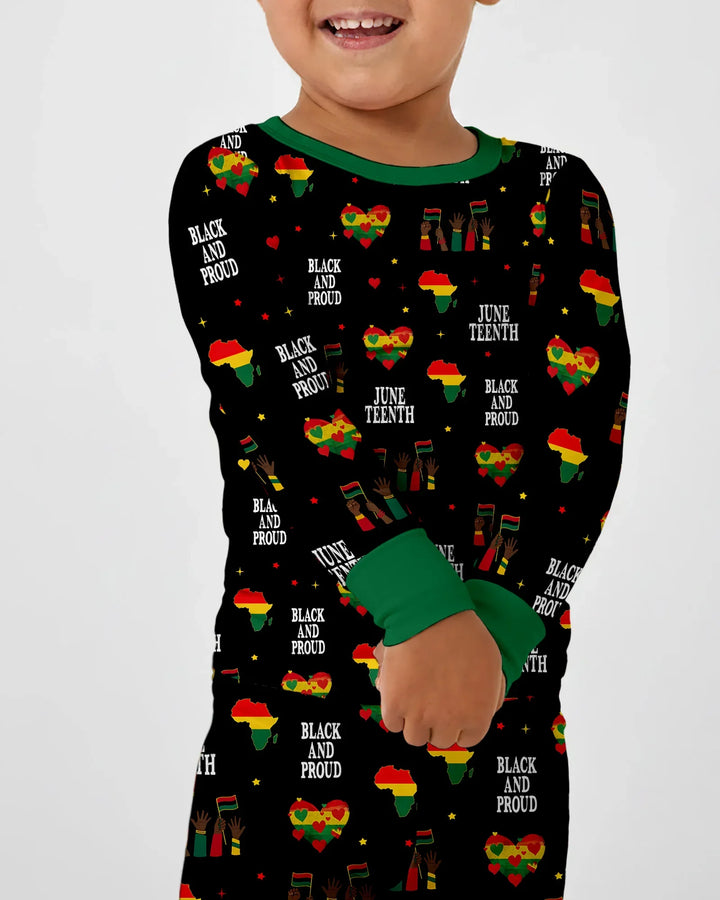 Juneteenth Black and Proud Bamboo Two Piece Long Sleeve Pajama Set
