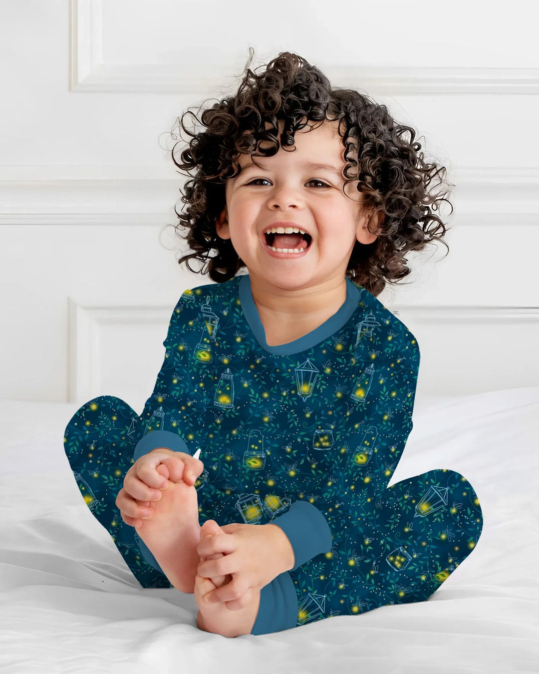 Conjunto de pijama de dos piezas de manga larga de bambú Firefly Evening Forest