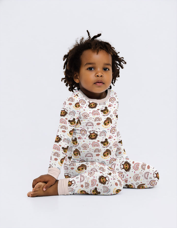 Afro African American Girl Two Piece Long Sleeve Pajama Set