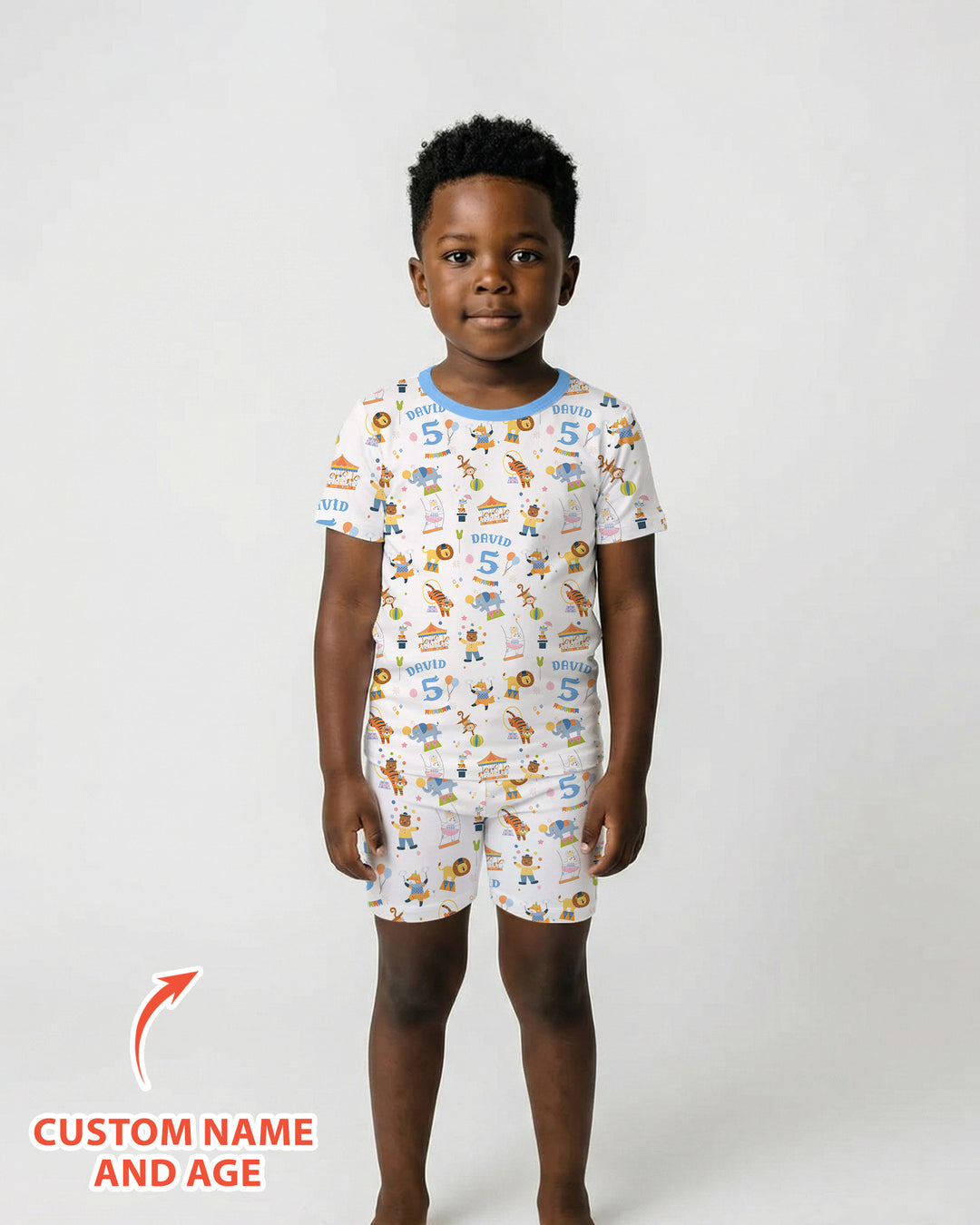 Custom Name Birthday Circus Bamboo Two Piece Short Sleeve Shorts Pajama Set