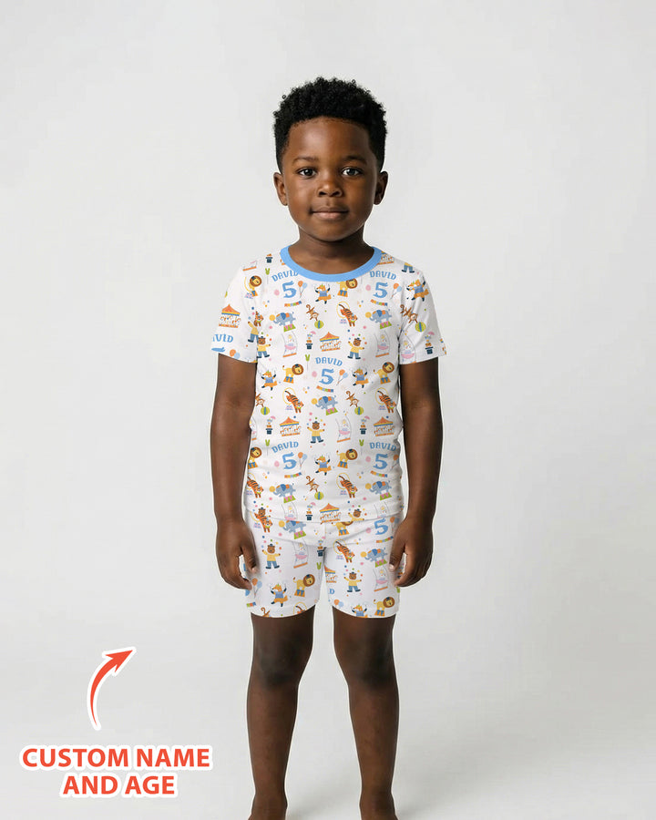 Custom Name Birthday Circus Bamboo Two Piece Short Sleeve Shorts Pajama Set