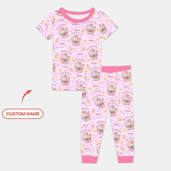 Noah’s Ark Custom Name Girl Two Piece Short Sleeve Pajama Set