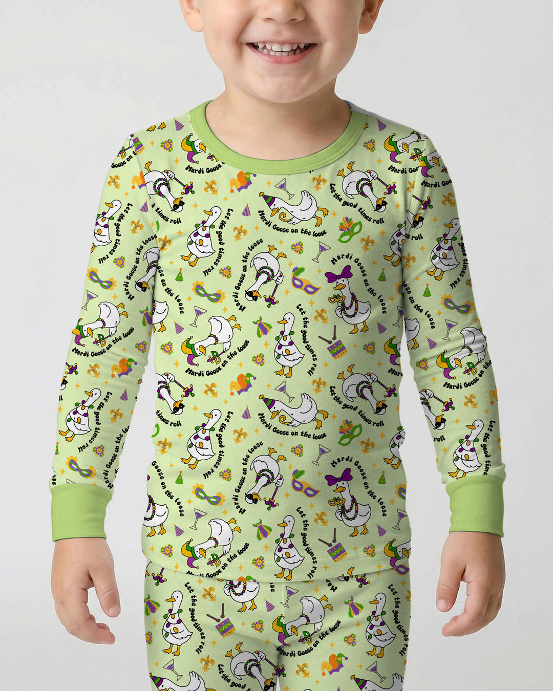 Mardi Gras Silly Goose Two Piece Long Sleeve Pajama Set