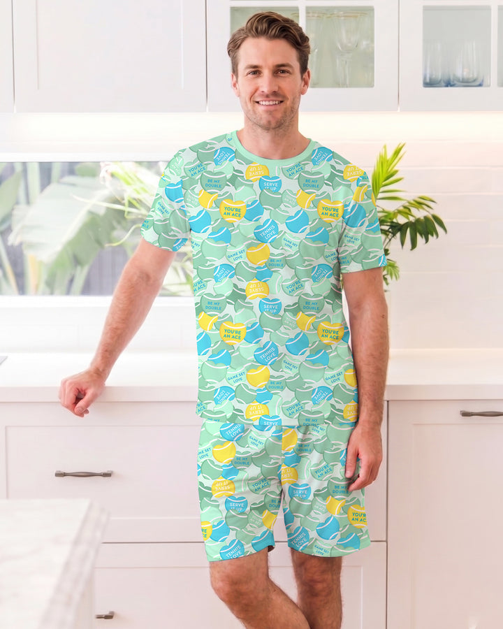 Tennis Candy Family Matching Bamboo Men Short Sleeve Short Pajama Set