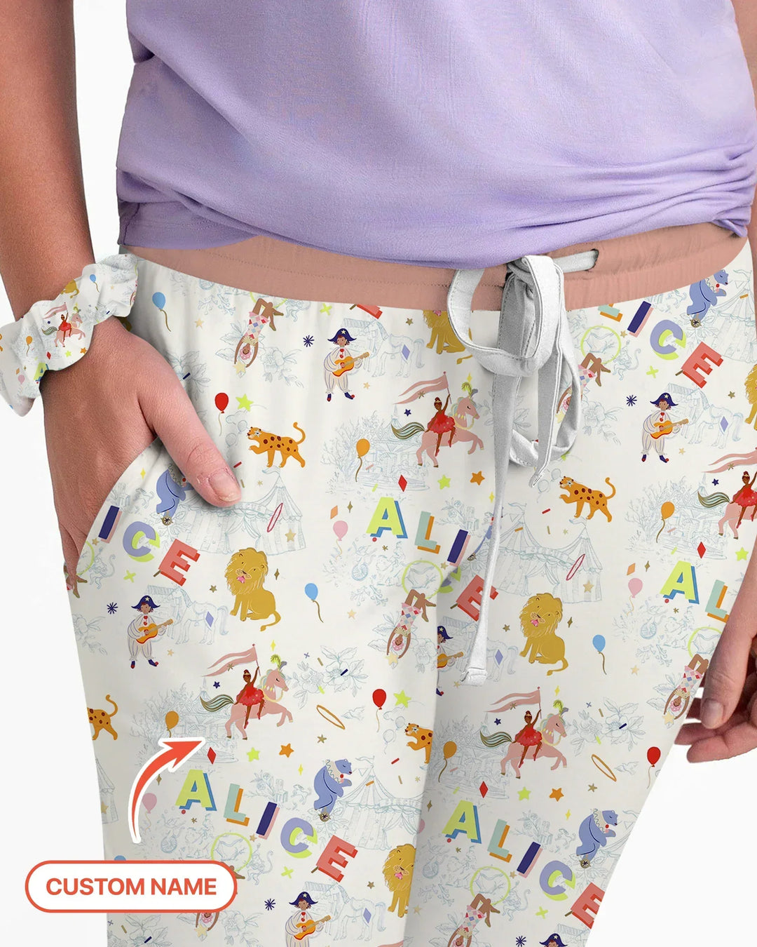 Custom Name Circus Toile Bamboo Women Pajama Set