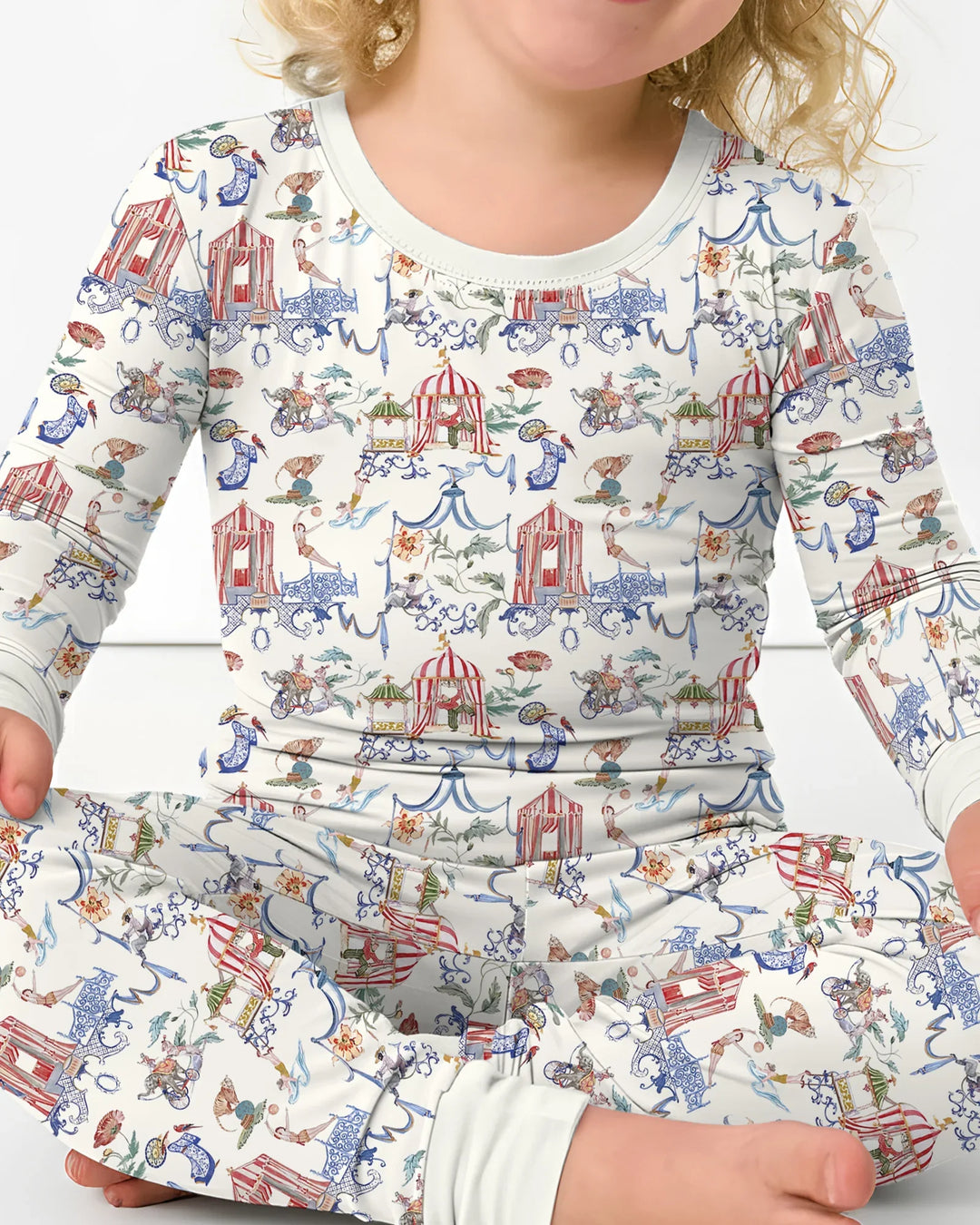 Vintage Lousiana Circus Toile Family Matching Bamboo Two Piece Long Sleeve Pajama Set
