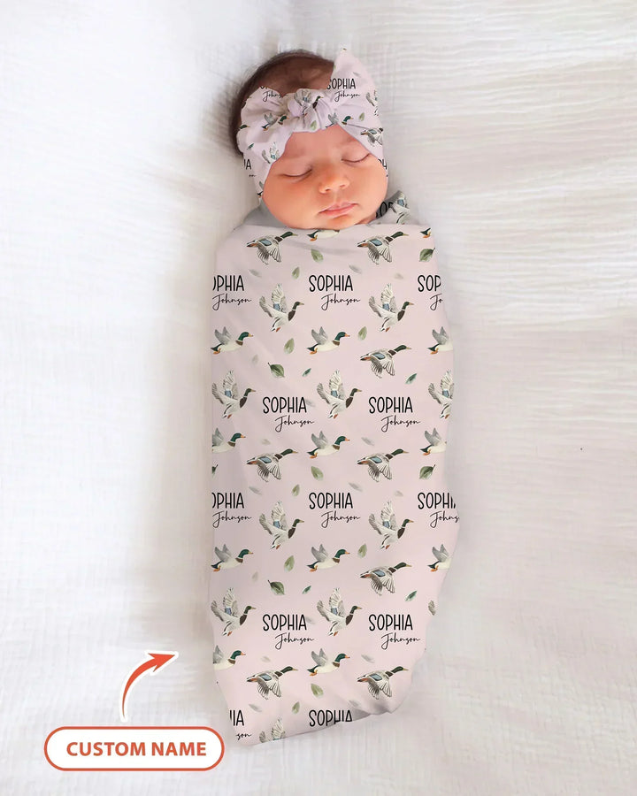 Custom Name Mallard Duck swaddle blanket