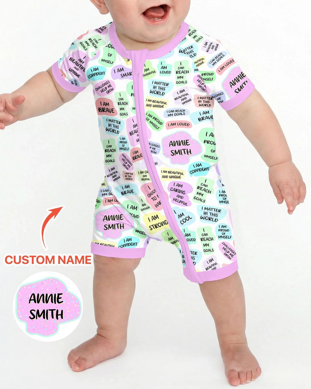 Afirmación diaria mamá y bebé - Pijama corto de bambú con cremallera