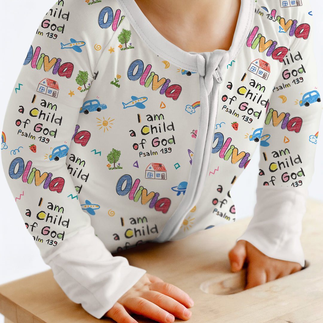 Custom name "I am a Child of God" - Crayon Style Convertible Zippy