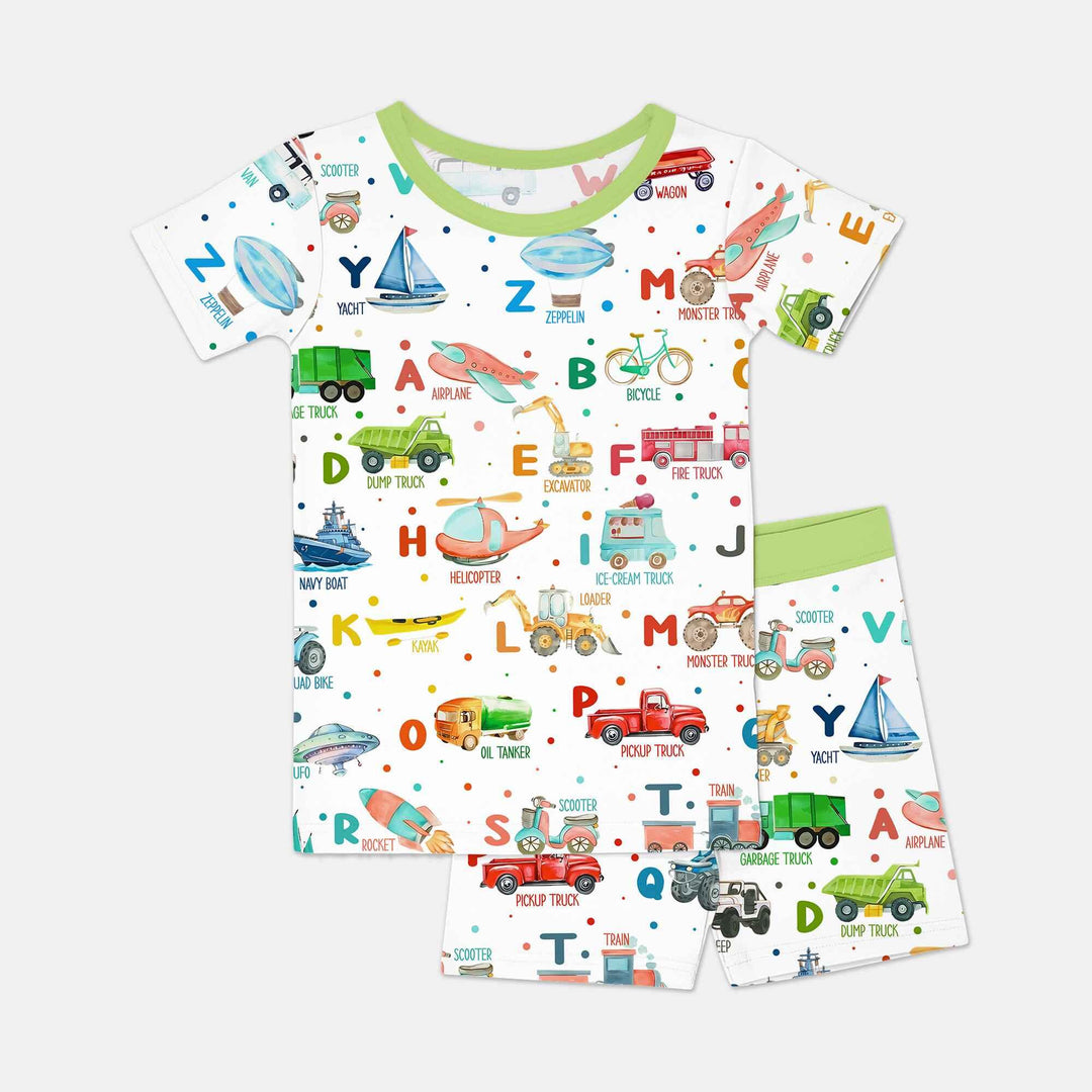 Transportation Alphabet Two Piece Short Sleeve Shorts Pajama Set