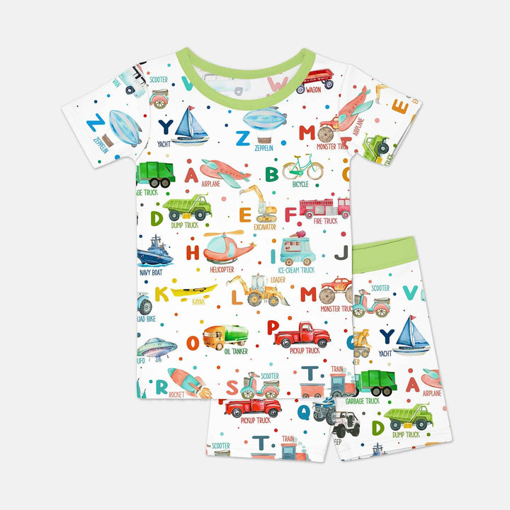 Transportation Alphabet Two Piece Short Sleeve Shorts Pajama Set