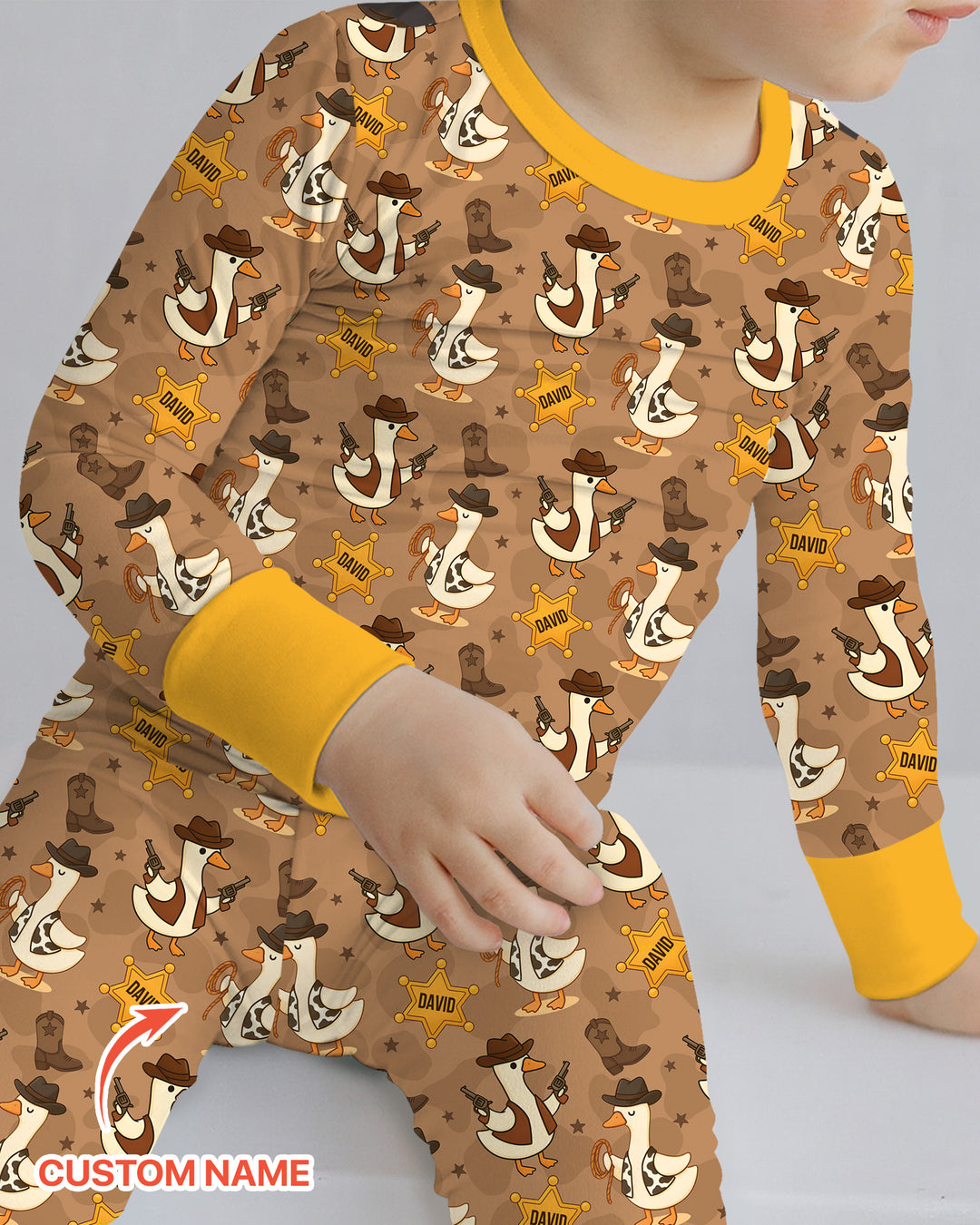 Custom Name Wild West Goose Bamboo Two Piece Long Sleeve Pajama Set