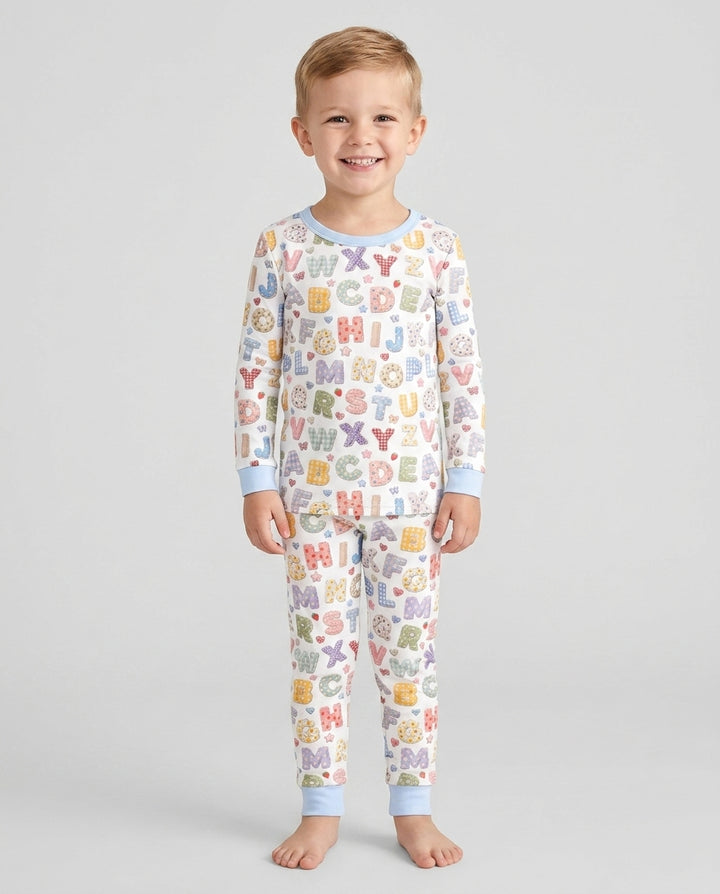 Fabric Alphabet Letters Bamboo Two Piece Long Sleeve Pajama Set