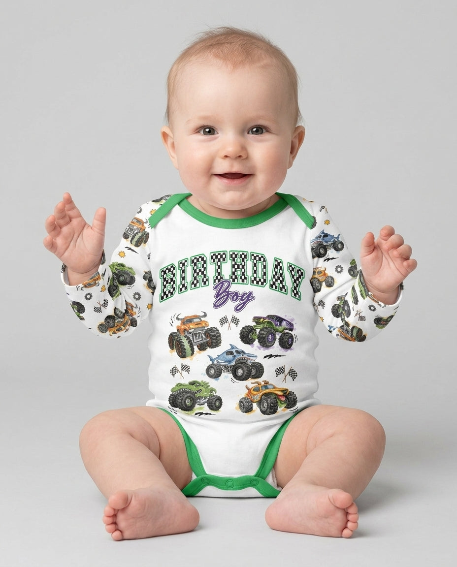 Personalized Monster Truck Birthday Bamboo Bodysuit