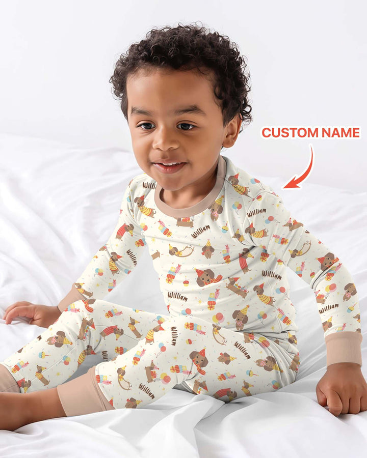 Dachshund Birthday Bamboo Two Piece Long Sleeve Pajama Set