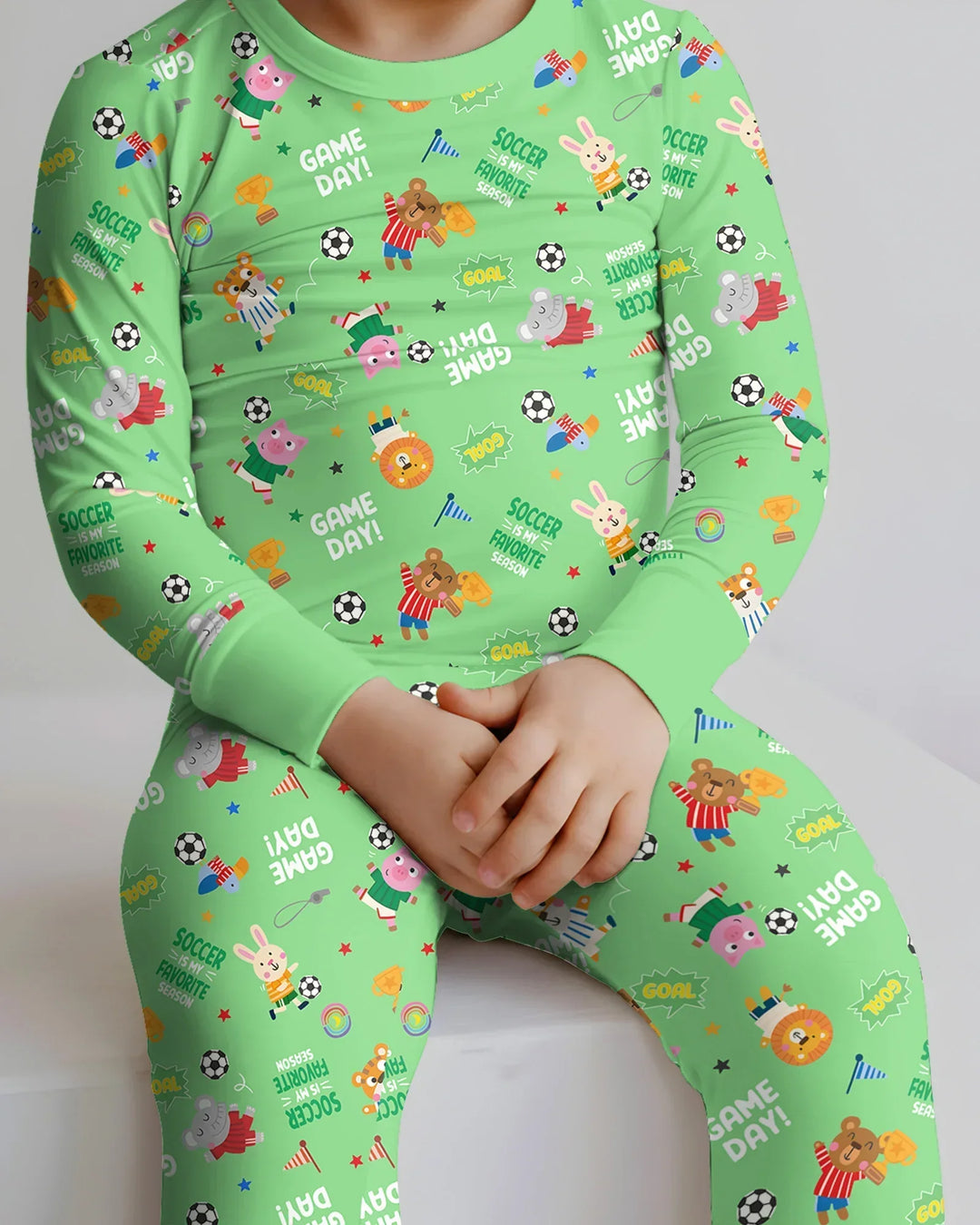 The World Cup Soccer Animals Bamboo Two Piece Long Sleeve Pajama Set