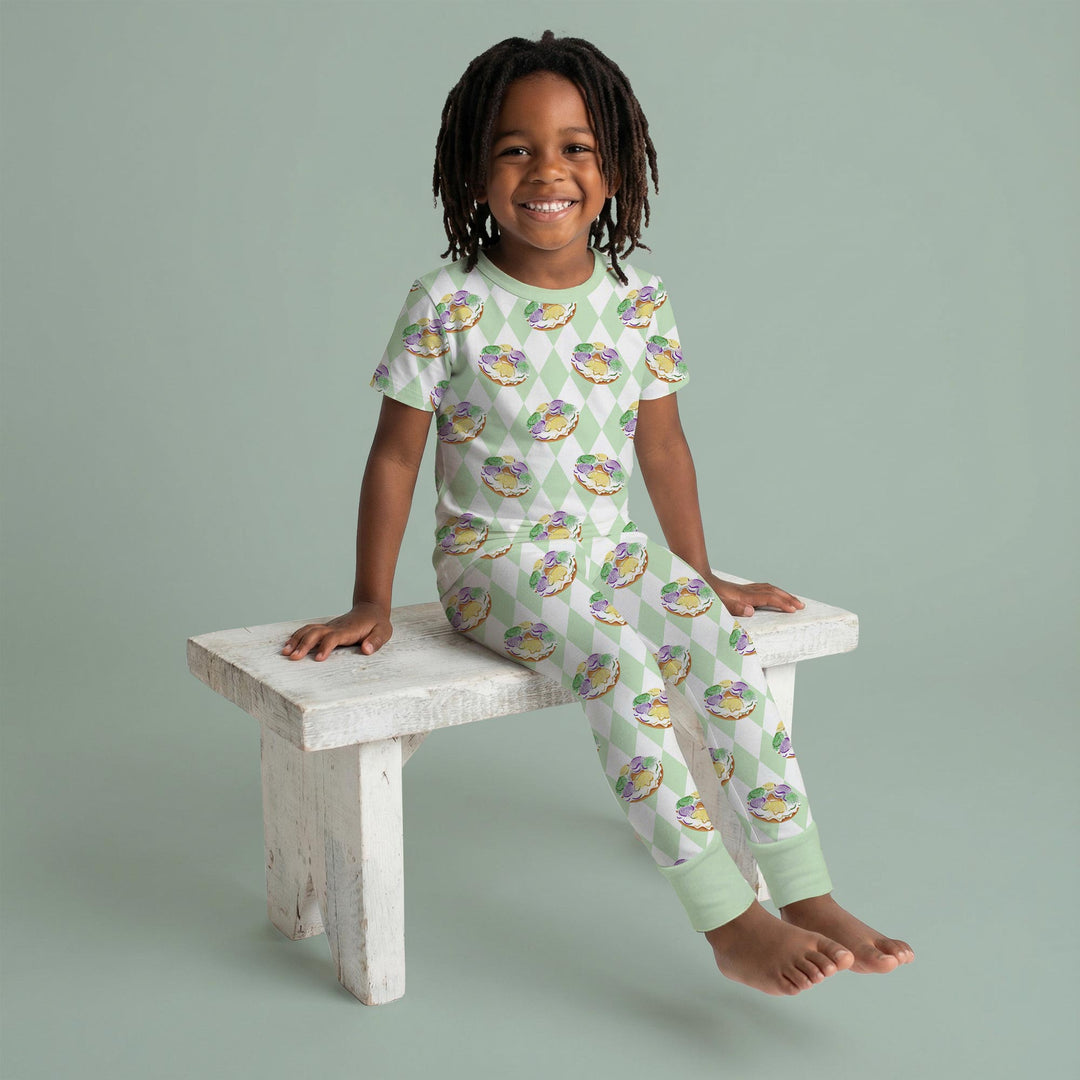 Mardi Gras Donut Two Piece Short Sleeve Pajama Set