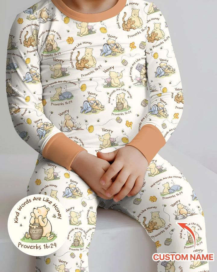 Kind Words Are Like Honey Custom Name Bamboo Two Piece Long Sleeve Pajama Set