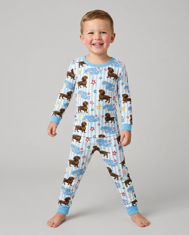 Guess What? Wiener Butt! Bamboo Two Piece Long Sleeve Pajama Set