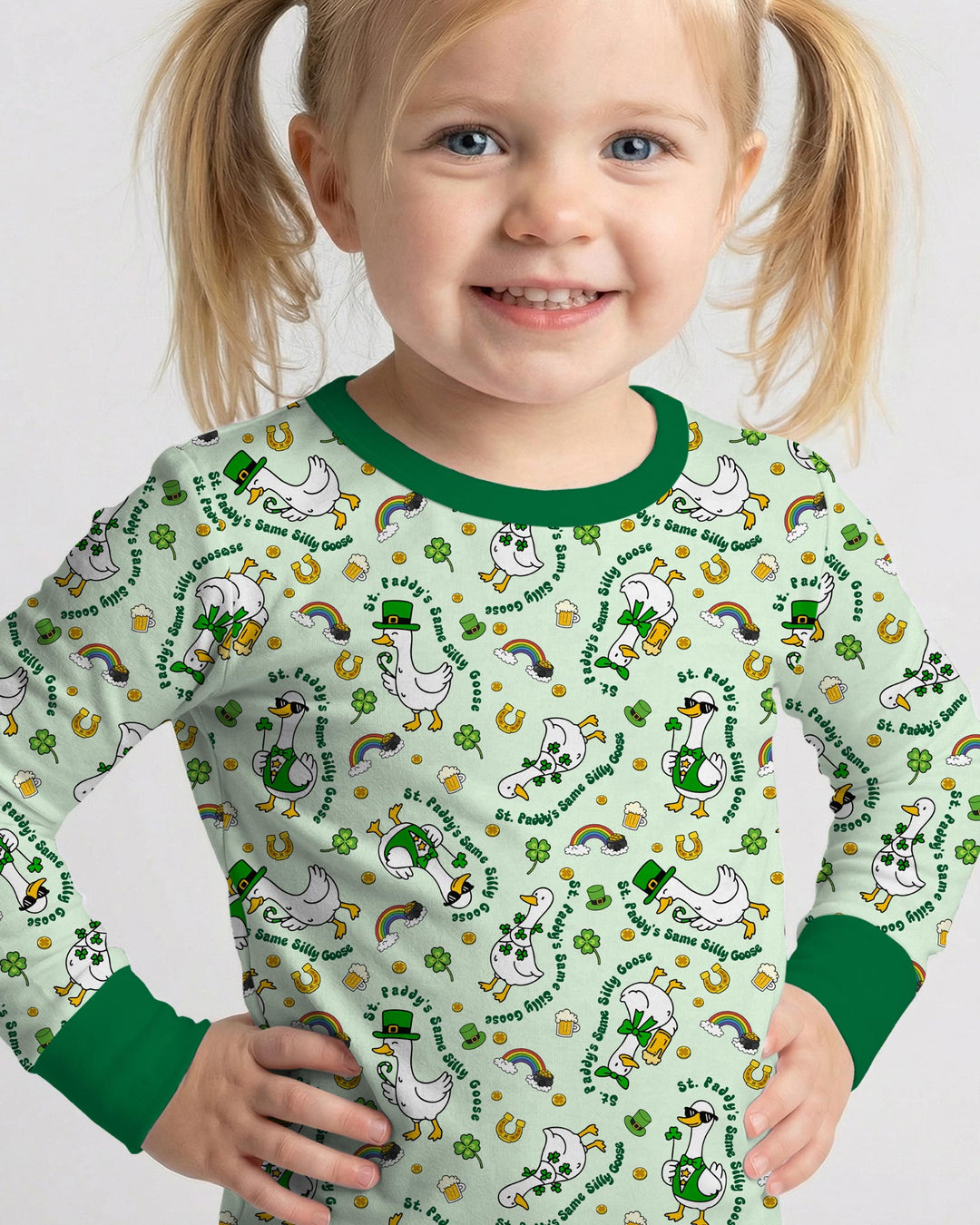 St. Patrick's Day Silly Goose Two Piece Long Sleeve Pajama Set