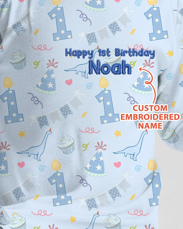 Conjunto de pijama de dos piezas de bambú bordado de manga larga para bebé con personalización de 1er cumpleaños para niño