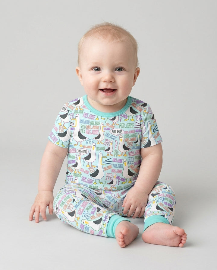 Teacher Teacher Teacher Funny Seagull Bamboo Two Piece Short Sleeve Pajama Set