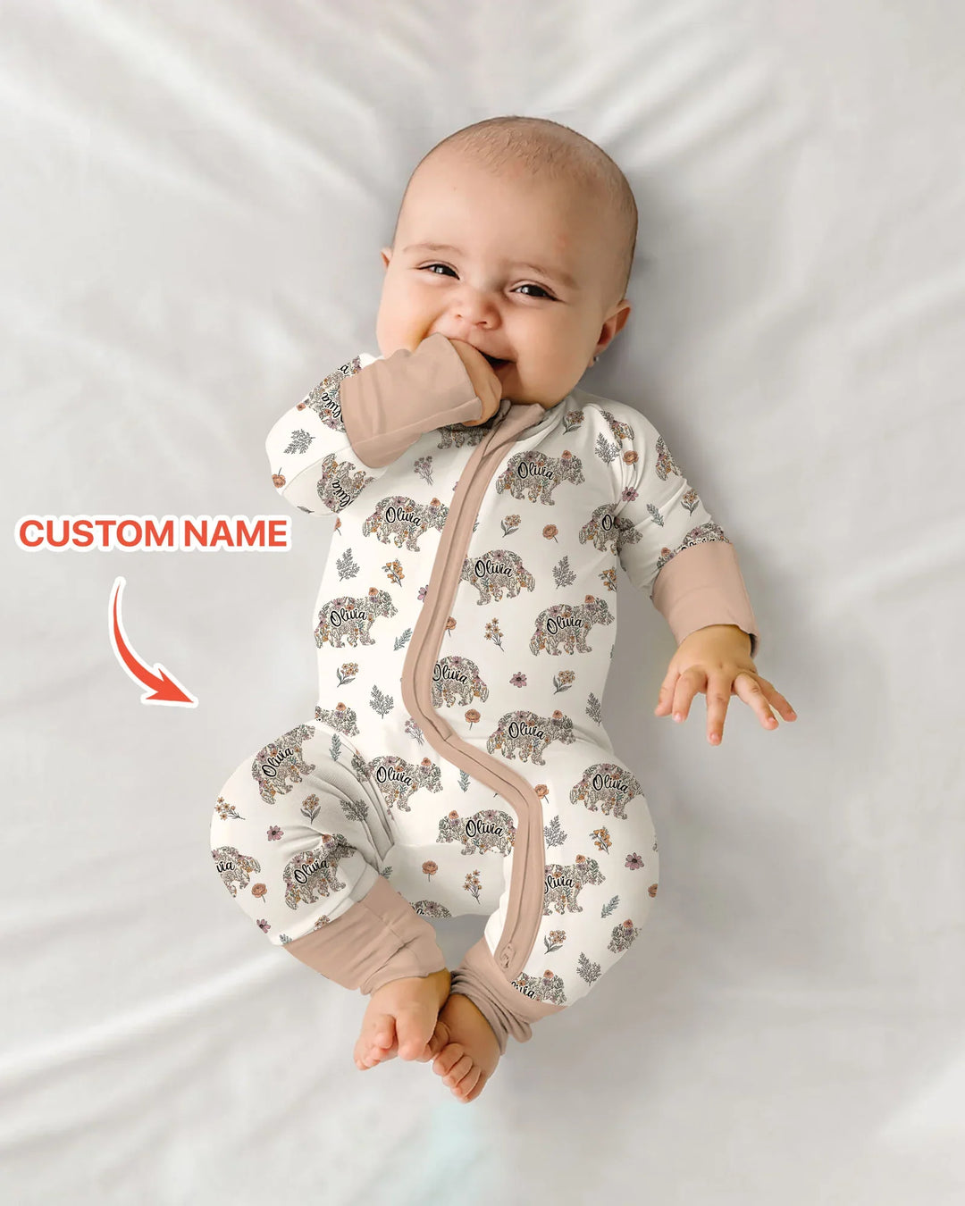 Custom Name Floral Bear Family Matching Bamboo Convertible Zippy