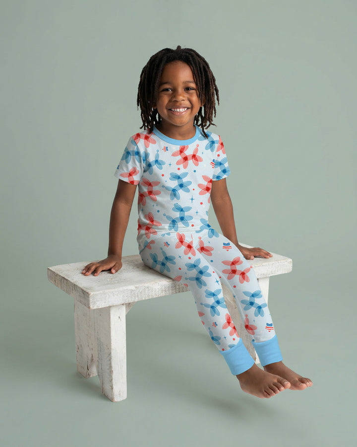 American Balloon Dog Party Bamboo Two Piece Short Sleeve Pajama Set