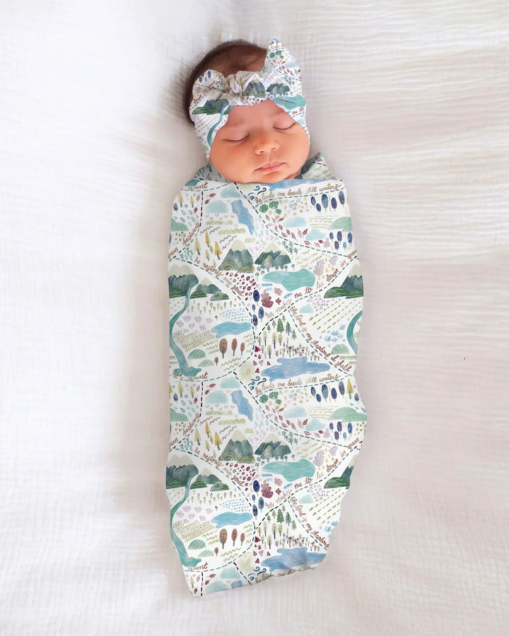 Whimsical Psalms 23 Map swaddle blanket