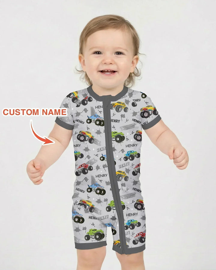 Monster Truck Dirt Jam Custom Name Daddy & Me Matching Shorty Zippy