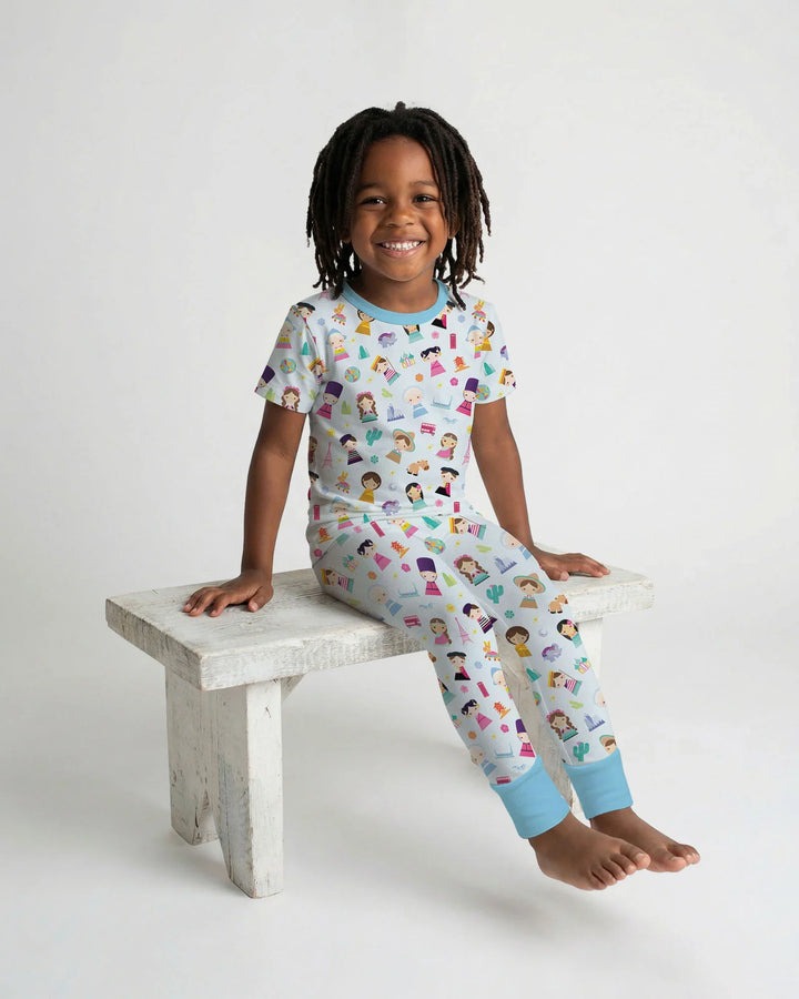 Tiny Friends Around the World Bamboo Two Piece Short Sleeve Pajama Set