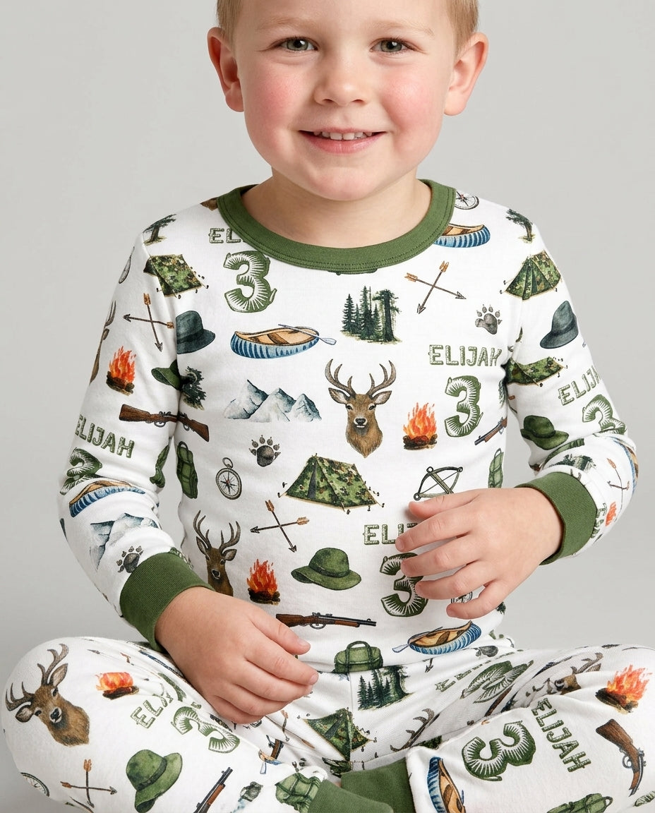 Personalized Birthday Camper Bamboo Two Piece Long Sleeve Pajama Set
