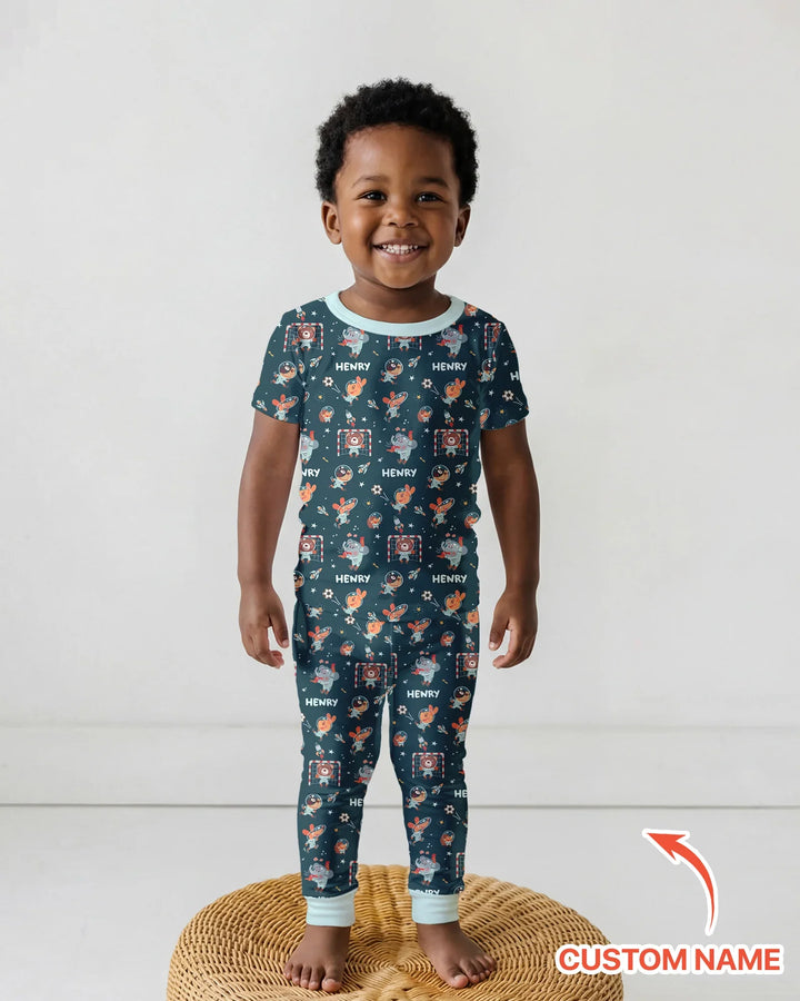 Space Soccer Bamboo Two Piece Short Sleeve Pajama Set