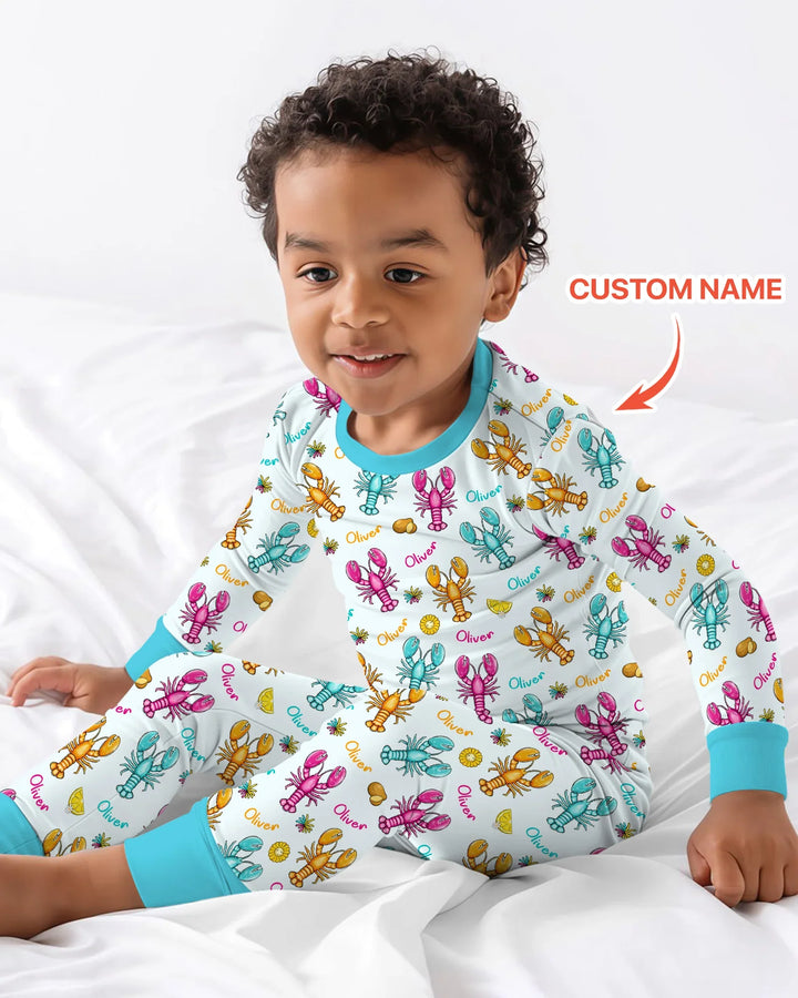 Custom Name Crawfish Crew Bamboo Two Piece Long Sleeve Pajama Set