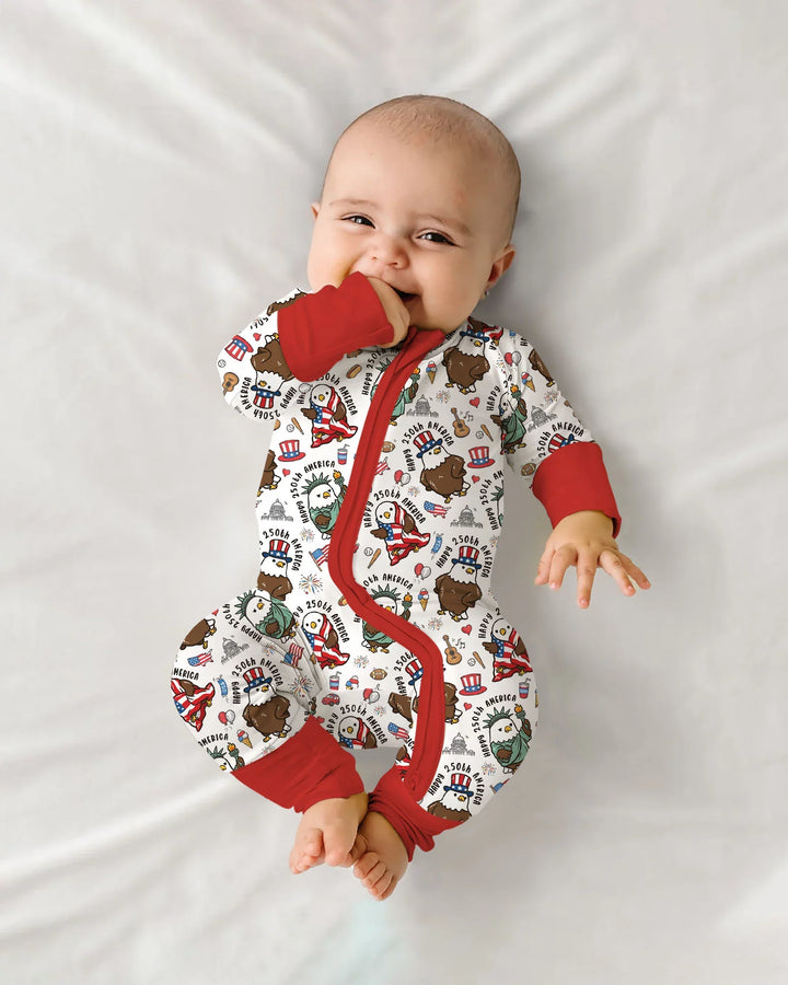 Happy 250th America Cute Patriotic Eagles Family Matching Bamboo Convertible Zippy