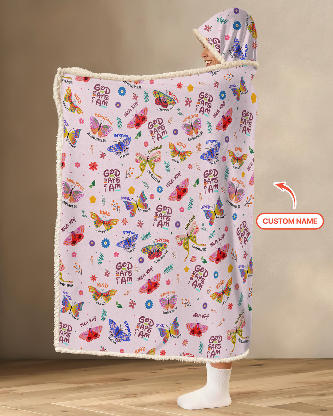 Custom Name God says I am Butterfly Wearable Hooded Blanket