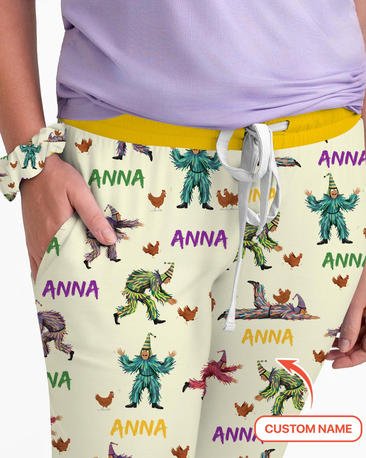 Custom Name Mardi Gras Chicken Chase Family Matching Women Pajama Set