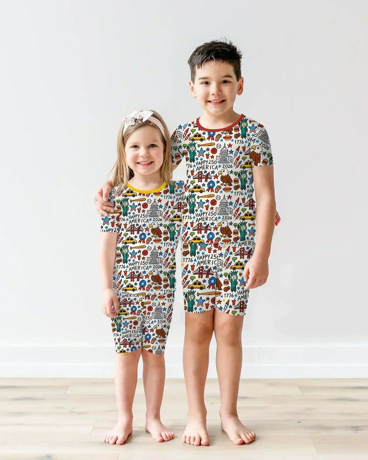Doodle America 250th Anniversary Family Two Piece Short Sleeve Shorts Pajama Set
