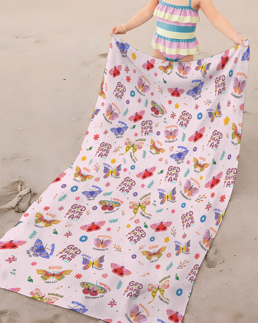 God says I am Butterfly Bamboo Beach Towel