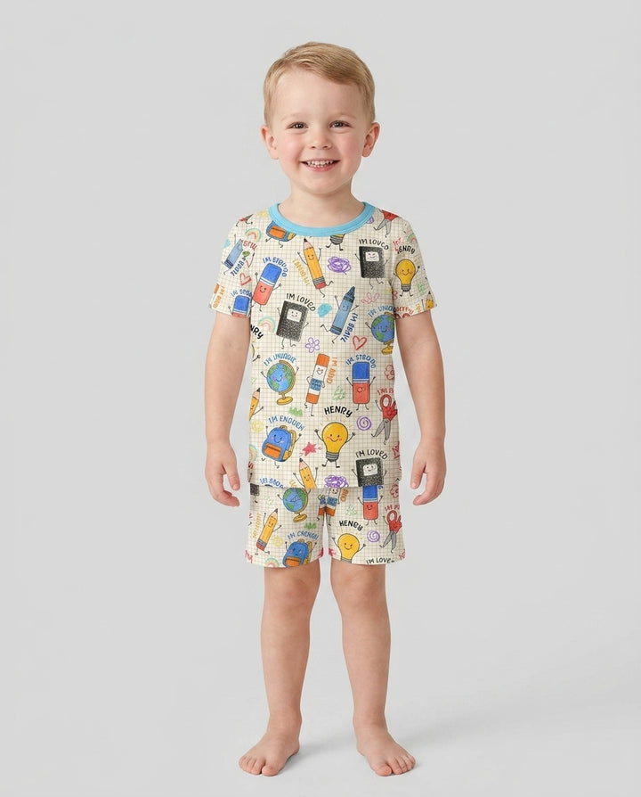 Conjunto de Pijama de Dos Piezas de Bambú con Mangas Cortas y Pantalones Cortos