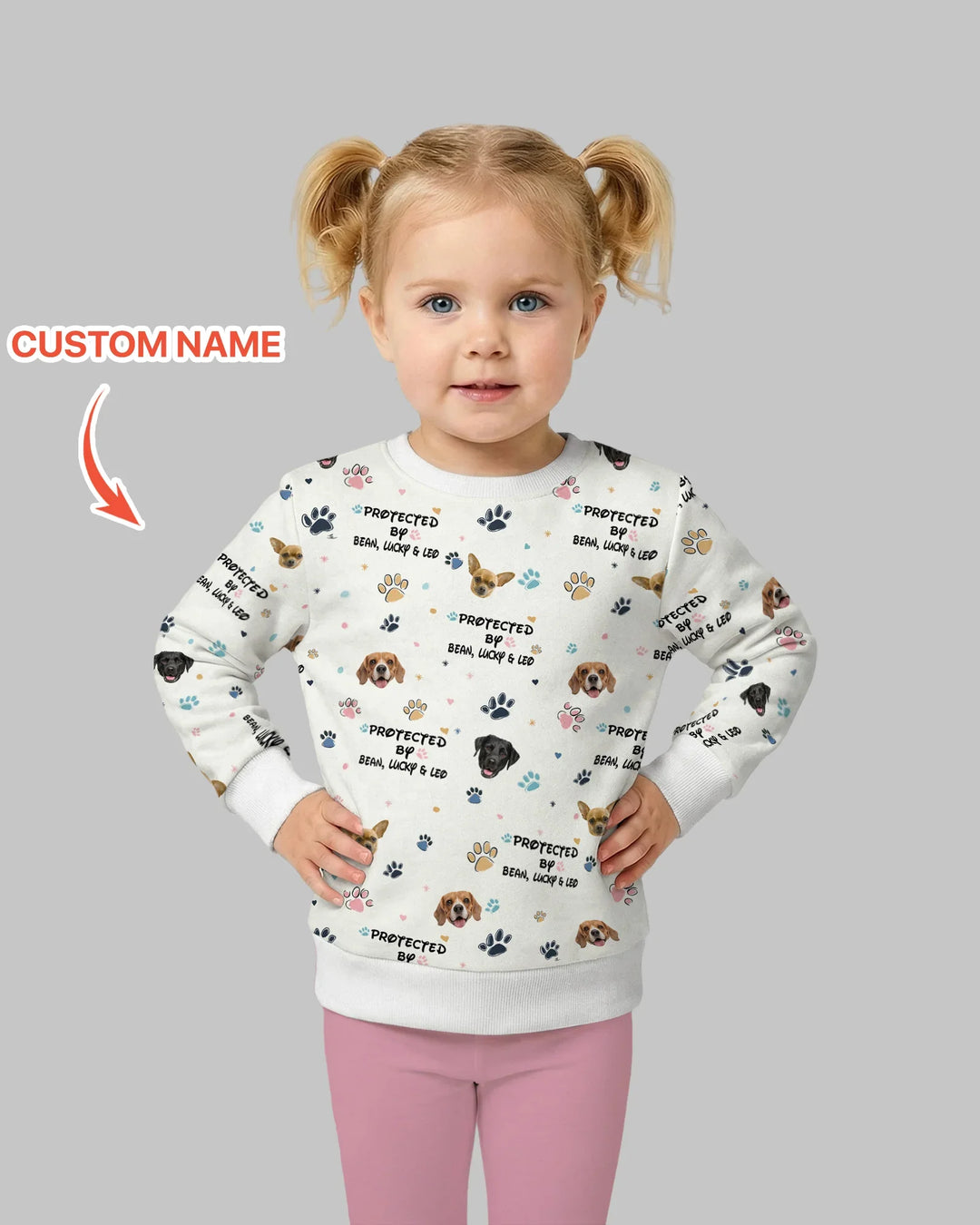 Custom Dog Photo Pattern "Protected By" Crewneck Sweatshirt