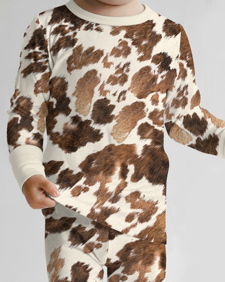 Trendy Cowhide Bamboo Two Piece Long Sleeve Pajama Set
