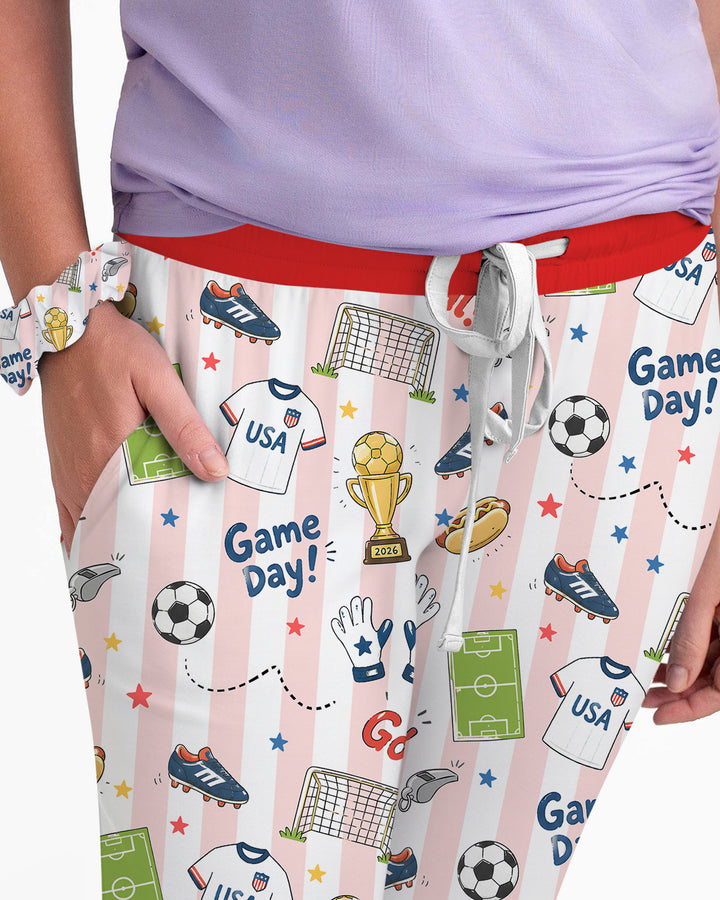 Striped Soccer Game Day Family Matching Bamboo Women Pajama Set