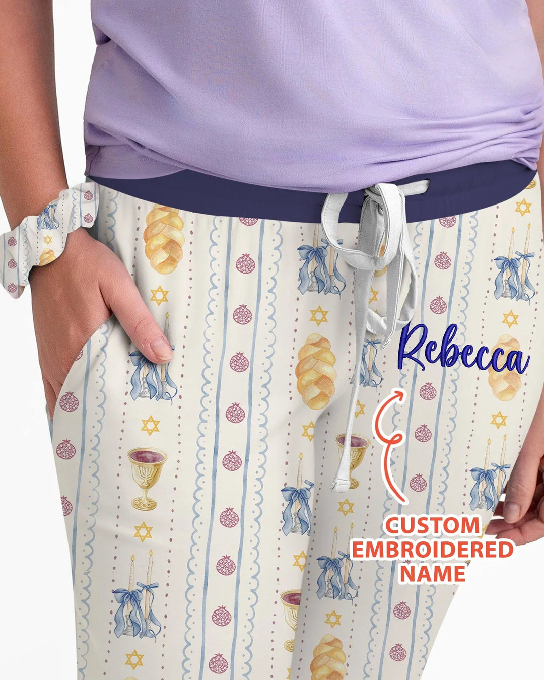 Personalisierter, bestickter Shabbat-Pyjama für Damen aus Bambus im Partnerlook mit Mama