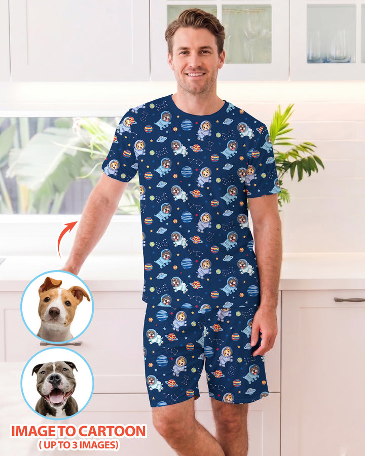 Astronaut Custom Pet Image Family Matching Bamboo Men Short Sleeve Short Pajama Set