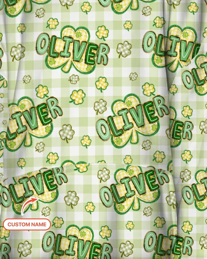Lucky Shamrock Custom Name Blanket Hoodie
