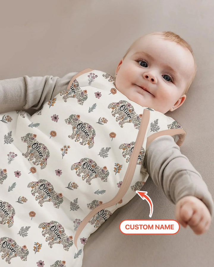 Custom Name Floral Bear Family Matching Bamboo Sleep Bag